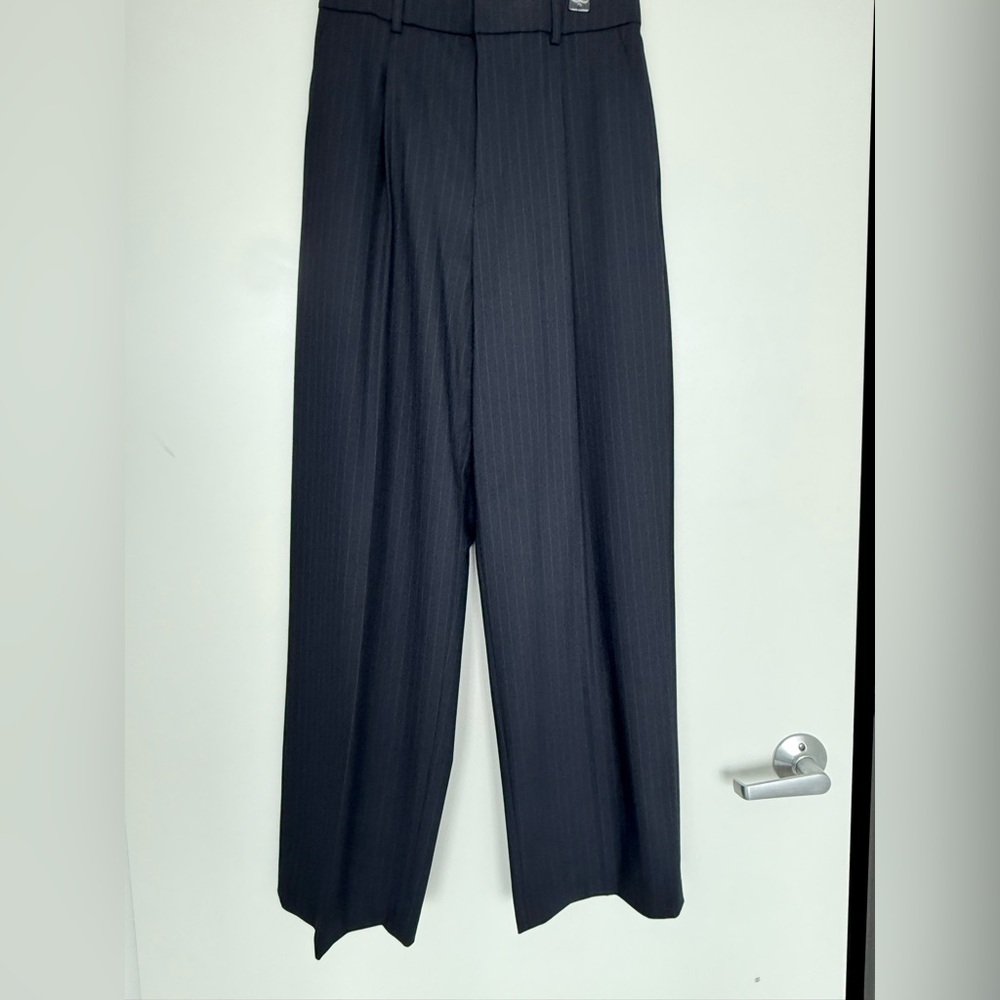 UNIQLO Navy Pinstripe Wide-leg Trousers
